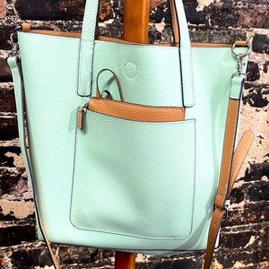 Extra Large Carry-All Tote Purse w/ matching bag Tan/Mint